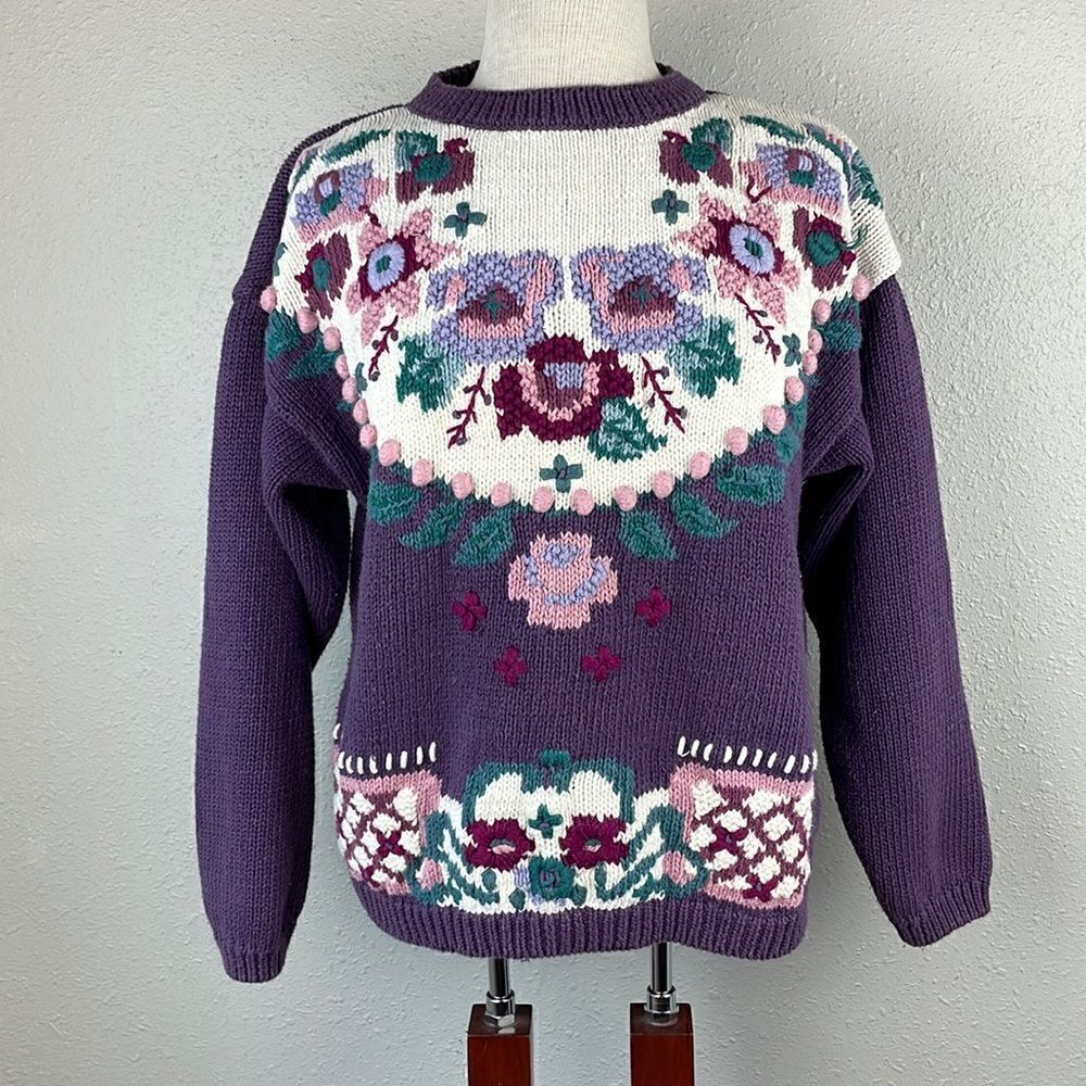 Vintage Russ Floral Stitched Sweater Size M EUC